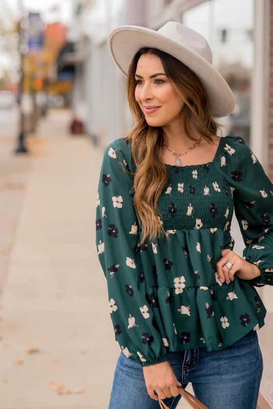 Blossoms Ruched Top Tiered Blouse