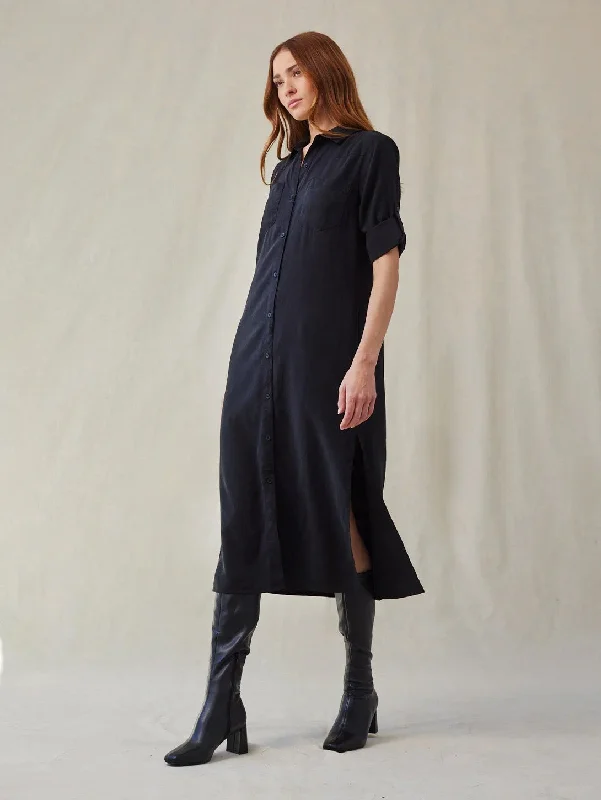 Western Yoke Duster Dress - Black