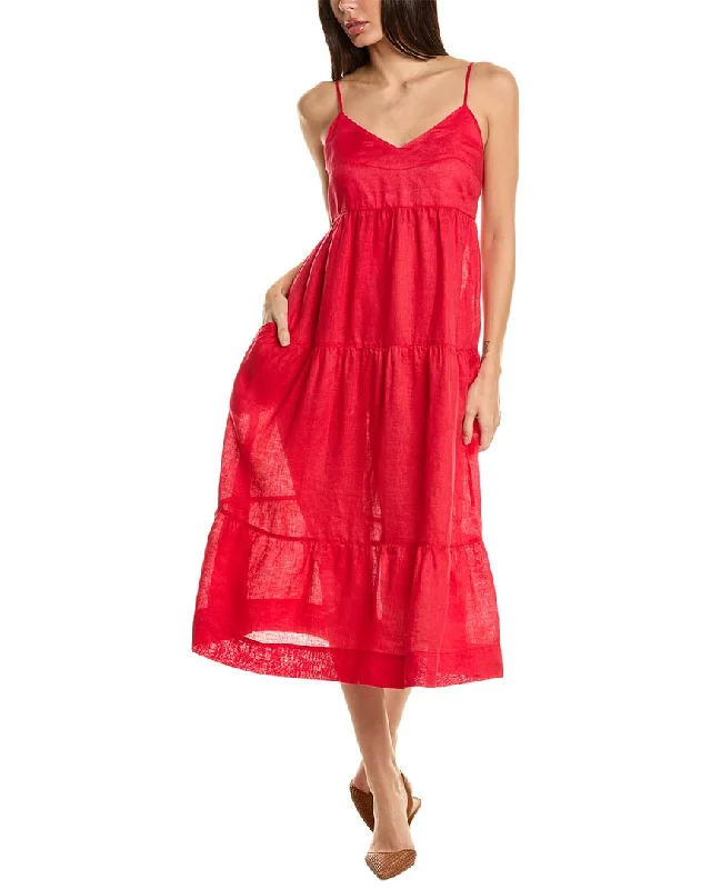 Johnny Was V-Neck Tiered Linen Midi Dress