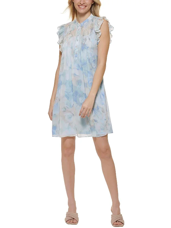 Petites Womens Chiffon Floral Shift Dress