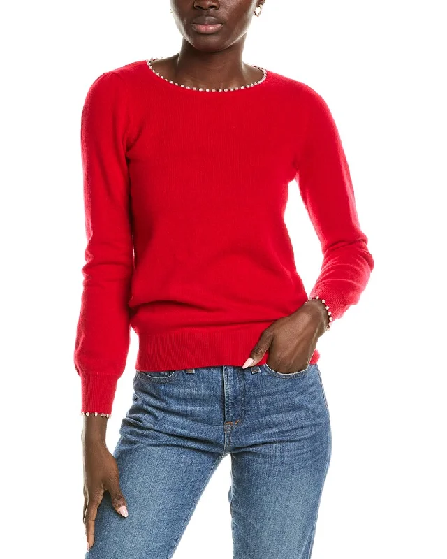 sofiacashmere Embellished Trim Cashmere Sweater