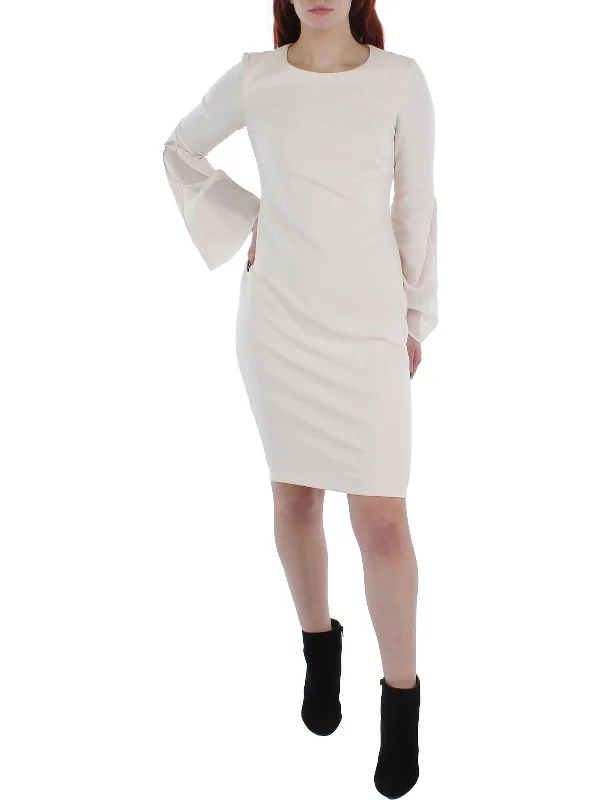 Womens Knit Chiffon Sleeves Sheath Dress