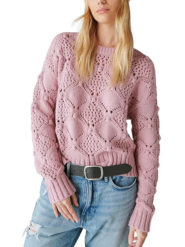 Womens Knit Ribbed Trim Crewneck Sweater