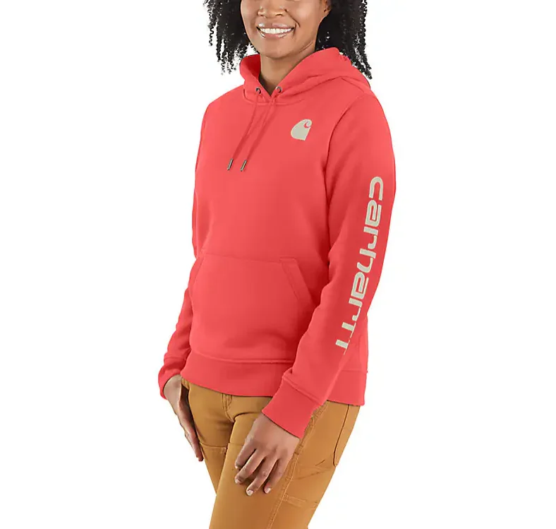 Women's Relaxed Fit Midweight Logo Sleeve Graphic Hooded Sweatshirt