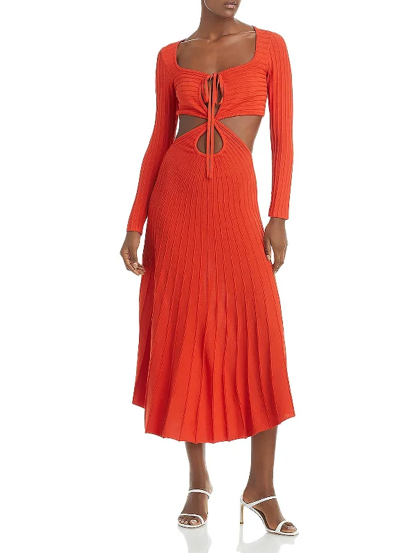 Womens Ribbed Cut-Out Maxi Sheath Dress