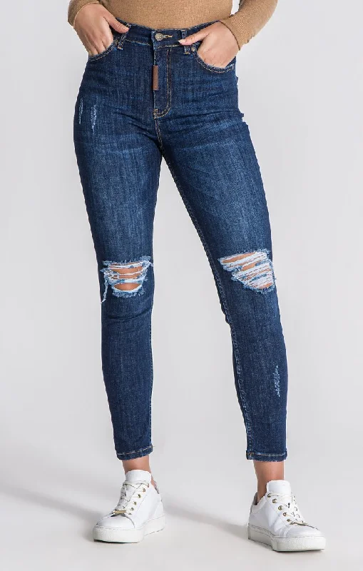 Dark Blue Core Ripped Jeans