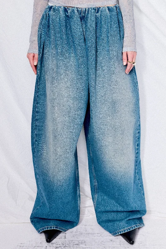 Blue Denim Wide Leg Trousers