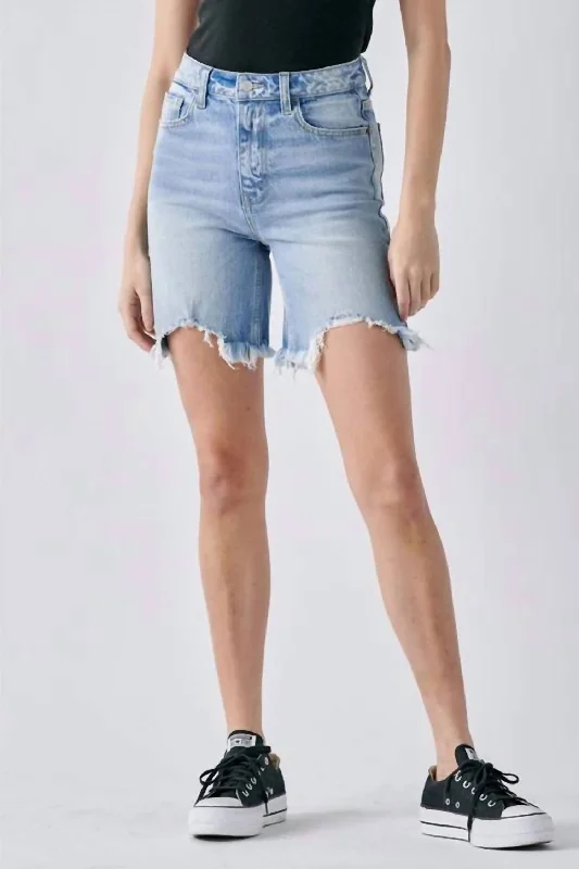 Cello Frayed Bermuda Shorts In Light Denim