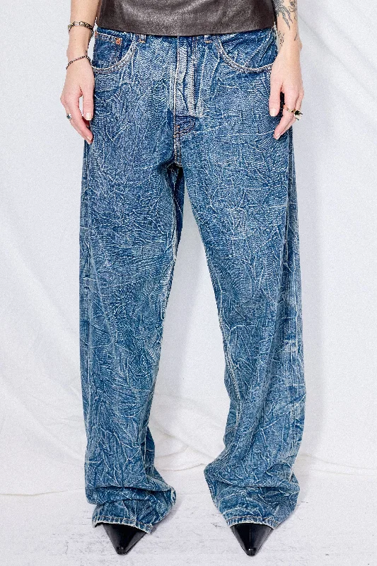 Blue Crinkled Straight Jeans