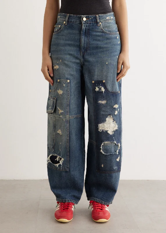 Heavy Washed Denim Carpenter Jeans