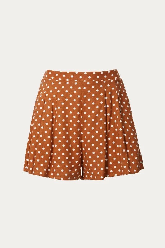 Polka Dot High-Rise Pleated Shorts In Camel