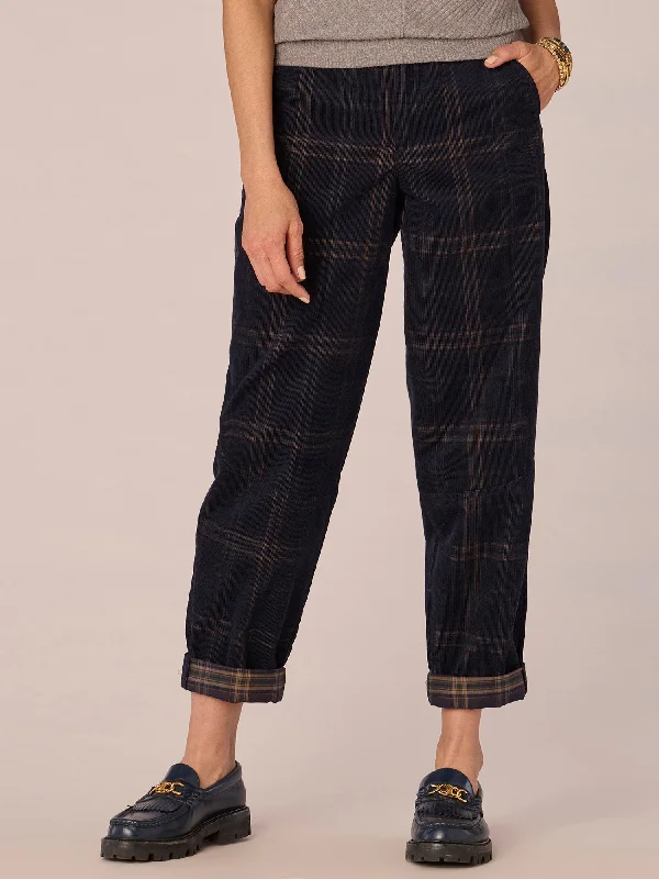 Skyrise Paper Bag Waist Roll Cuff Plaid Barrel Leg Pant