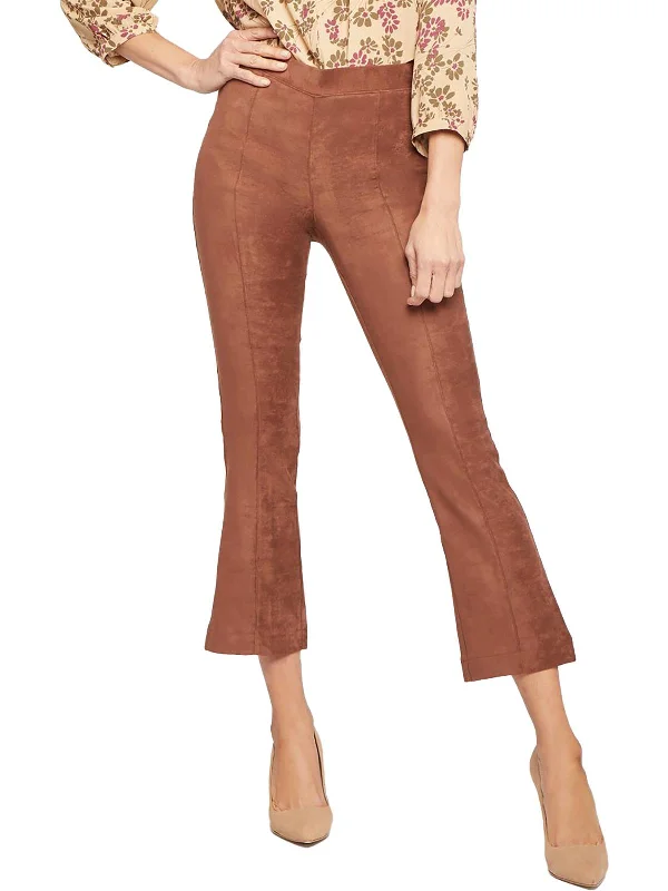 Womens Faux Suede Bootcut Cropped Pants