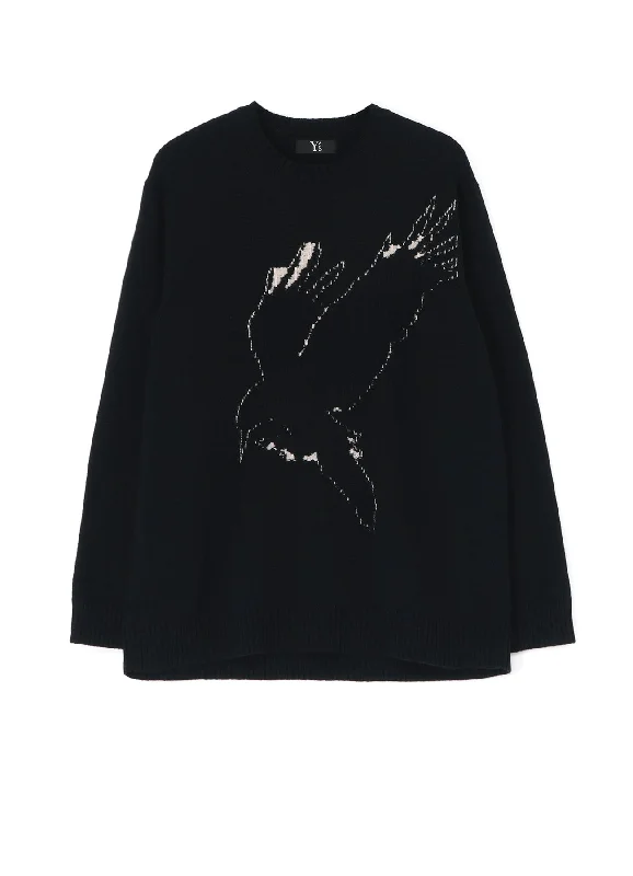 WOOL CROW MOTIF PULLOVER