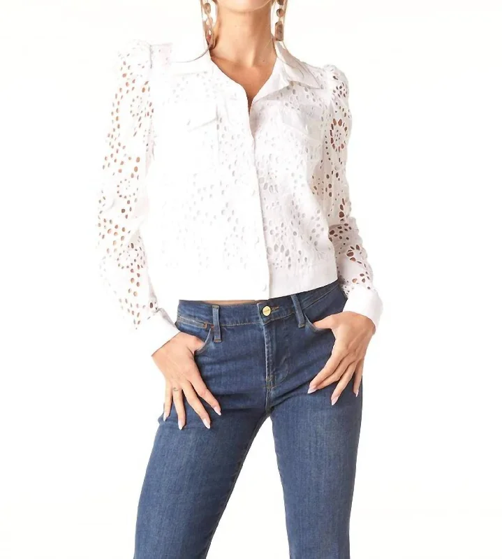 Averill Eyelet Jacket In White Eyelet