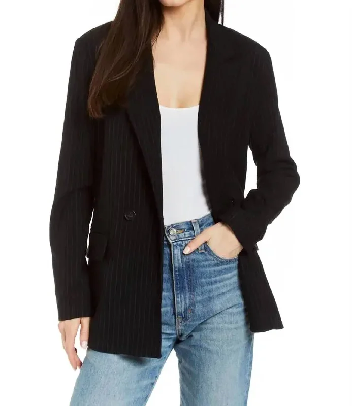 Avery Pinstripe Jacket In Charcoal