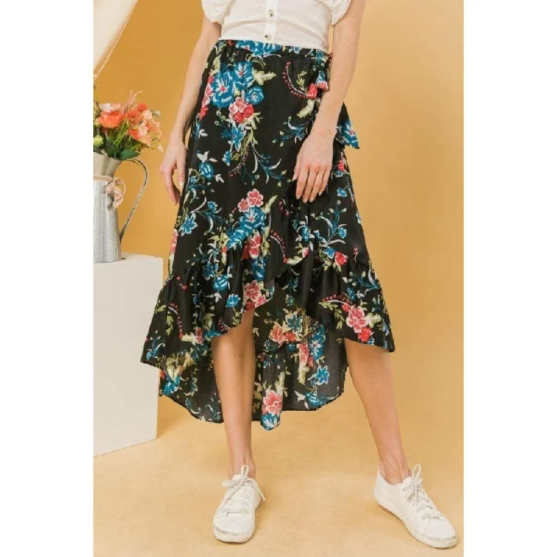 Floral Ruffle Skirt With Trim High Low.