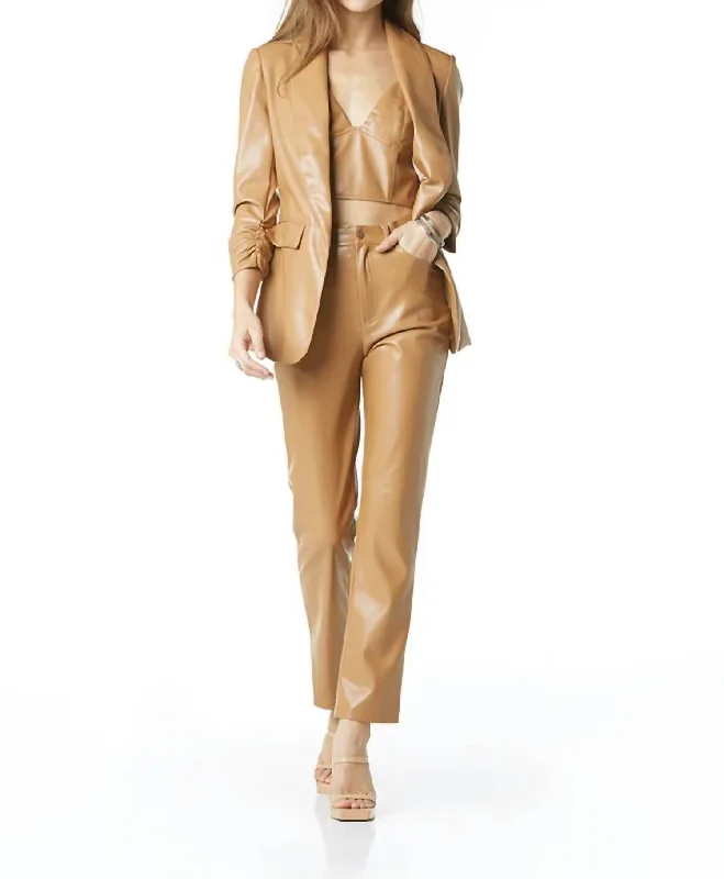 Kia Faux Leather Blazer In Soft Brown