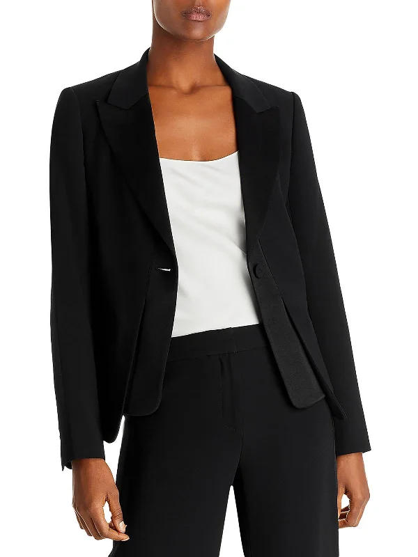 Mac Womens Satin Trim Suit Separate One-Button Blazer