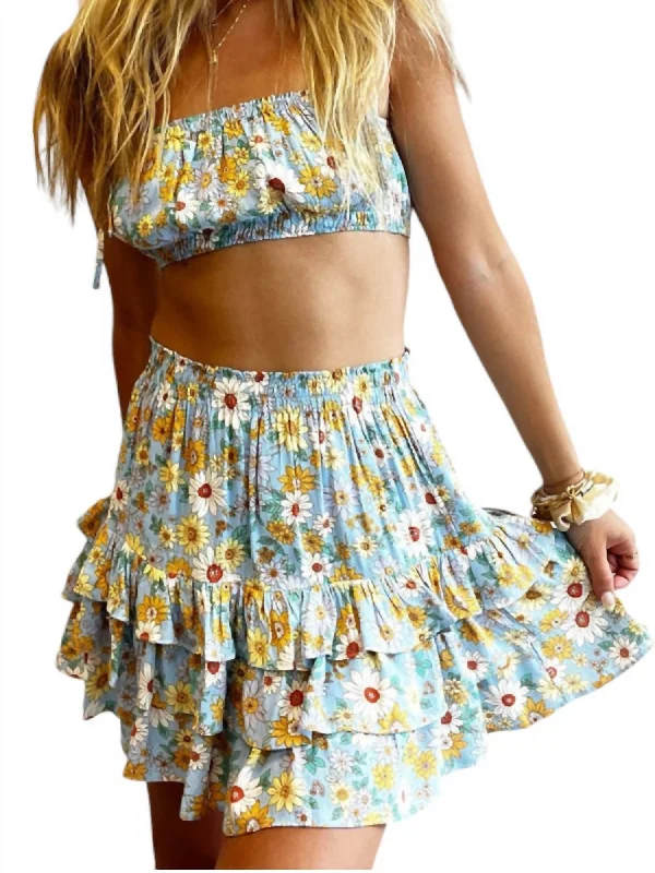 Skye Ruffle Mini Skirt In Floral Sky