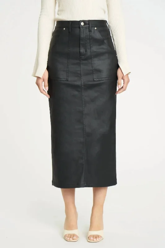 Sweetheart Midi Skirt In Coated Asphalt