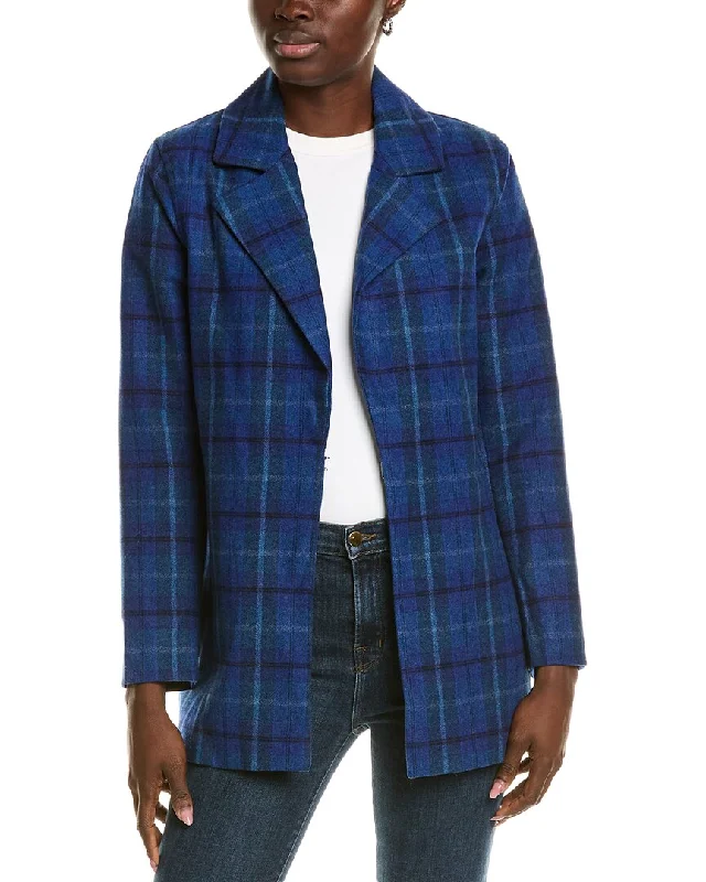 tyler böe Shannon Sapphire Plaid Wool-Blend Blazer