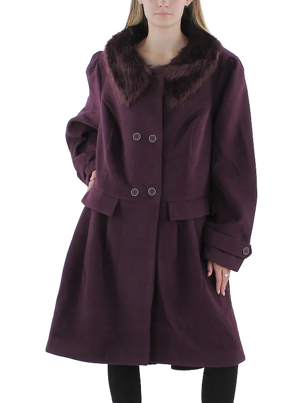 Womens Faux Fur Trim Long Parka Coat