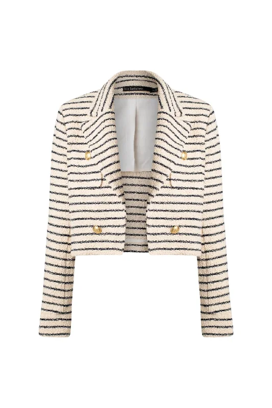 Womens Short Jacket In Natural/navy Stripe