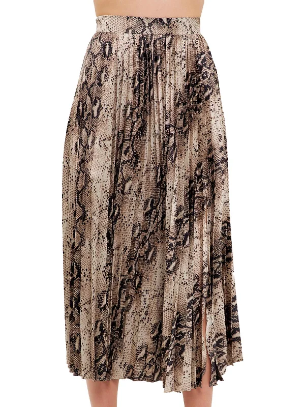 Womens Snake Print Polyester Pleated Skirt