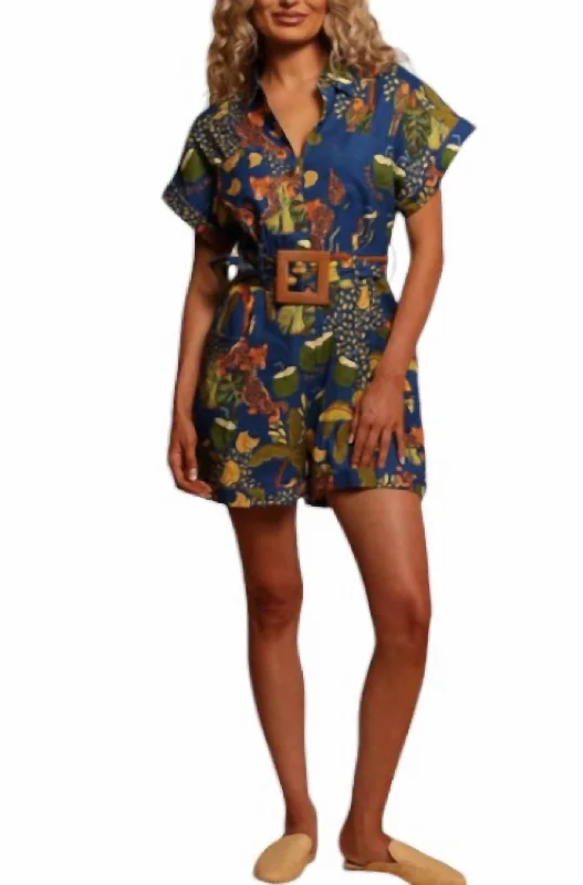 Collared Romper In Twilight Jungle