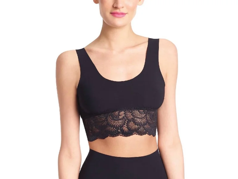 Sexy And Smooth Lace Trim Longline Bralette In Black