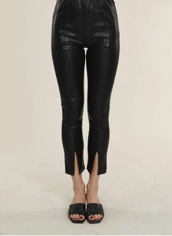 Vegan Leather Split Hem Leggings In Black