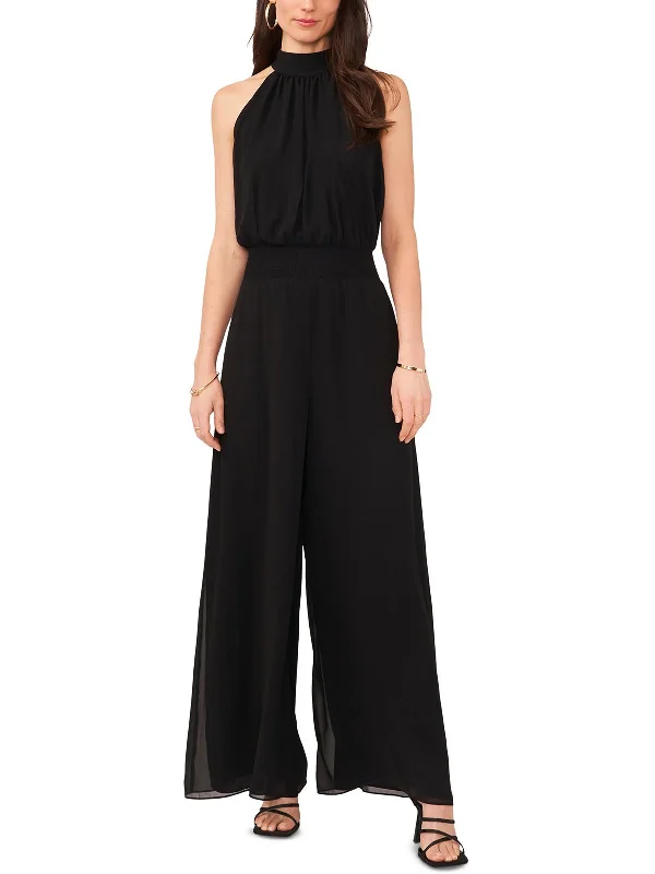 Womens Halter Smocked Jumpsuit