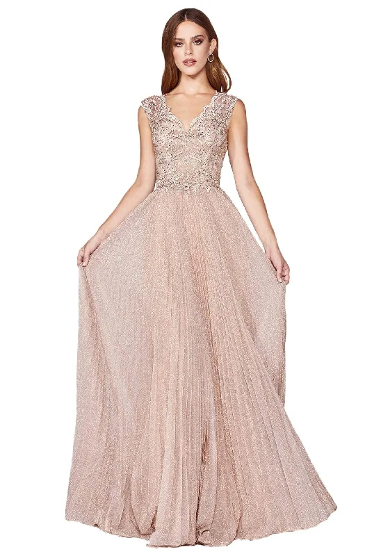 Cinderella Divine - HT011 Beaded and Pleated Long Dress