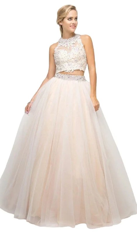 Cinderella Divine - UM078 Appliqued Crisscross Strapped Two-Piece Gown