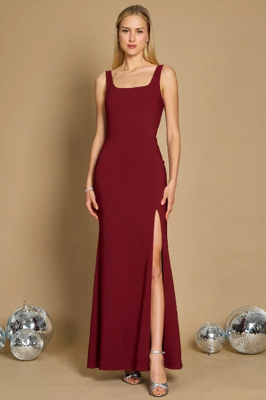 Dylan & Davids Long Formal Square Neckline Evening Dress Burgundy