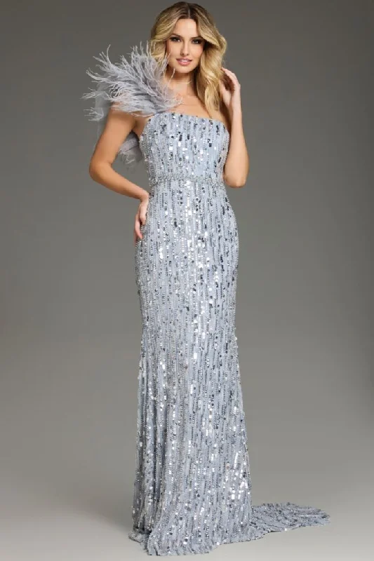 Jovani 42426 Long Sequined Formal Fitted Feather Prom Dress