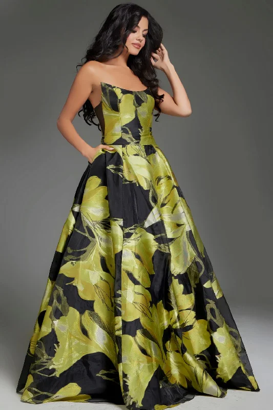 Jovani 42435 Long A Line Floral Print Formal Prom Dress