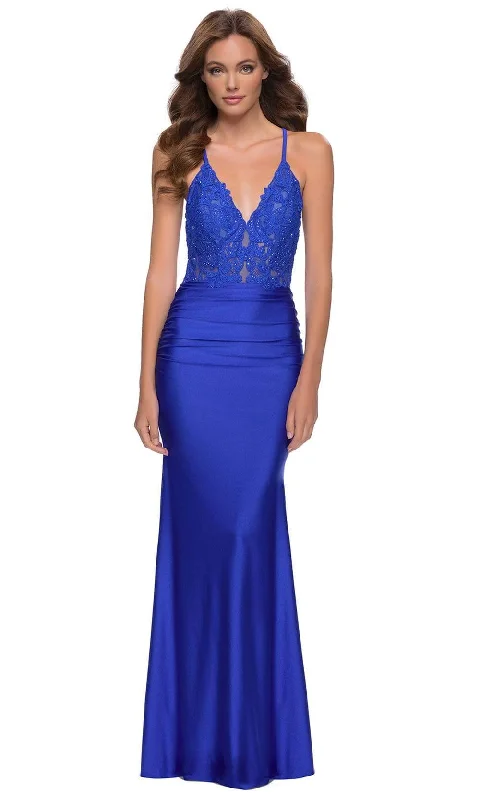 La Femme - 29688 Jersey Lace Plunging V Neck Dress