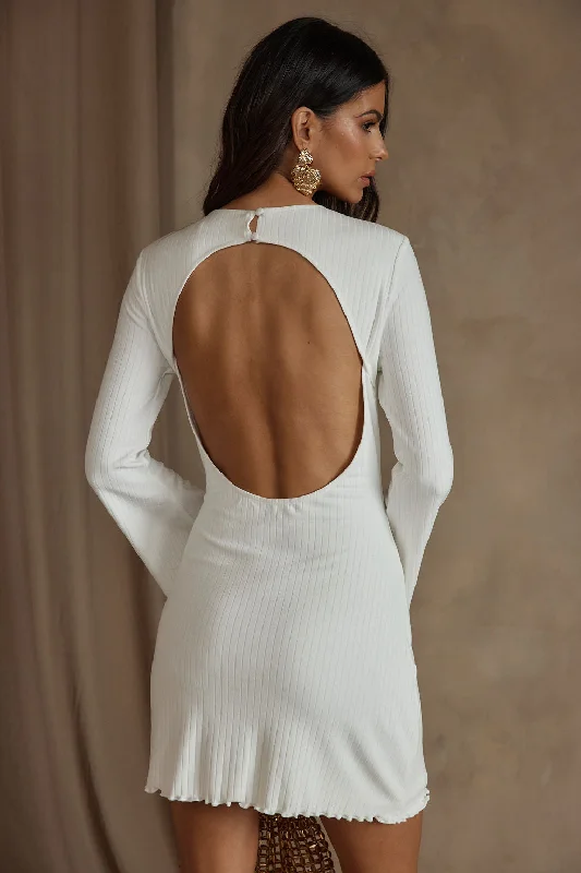 Tate White Rib Mini Long Sleeve Dress