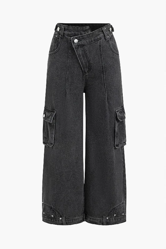 Denim Wide Leg Pants Low Waist Cargo Jeans